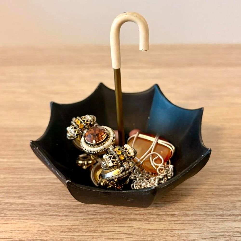 Vintage Umbrella Shaped Jewelry or Trinket Holder, Black, Shabby Chic